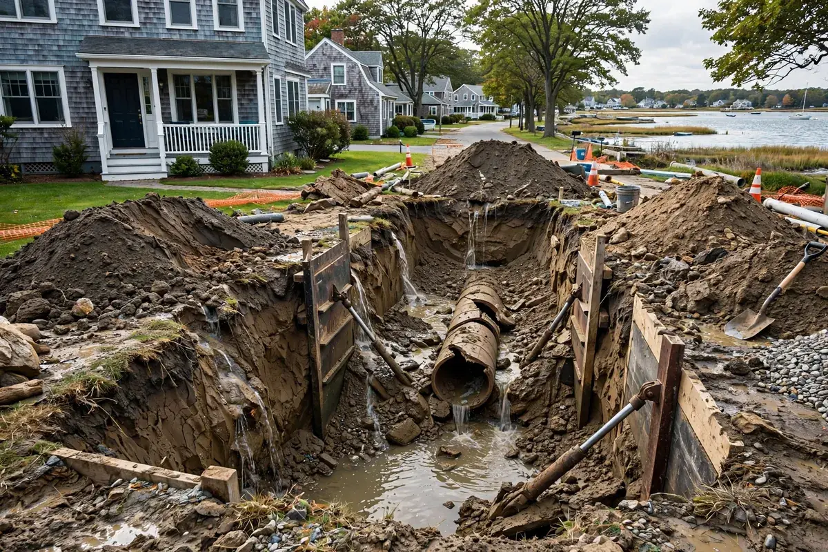 Shoreline soils & groundwater — illustration of conditions relevant to sewer work in Compo